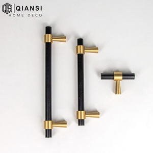 Qiansi HK0070 2021 Brass Furniture cabinet handle black drawer cabinet pulls bar pull 96mm 128mm