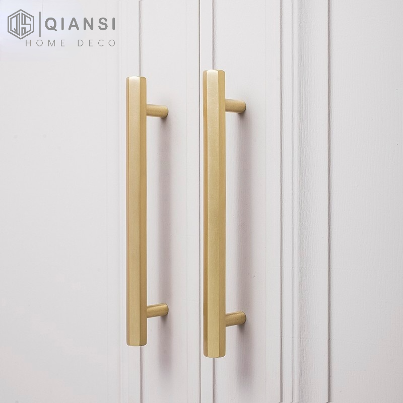 Qiansi HK0065 Nordic Hexagon Furniture Handles Knobs Brass Cabinets and Door Handle T-bar Metal Wardrobe Drawer Pulls and Knob