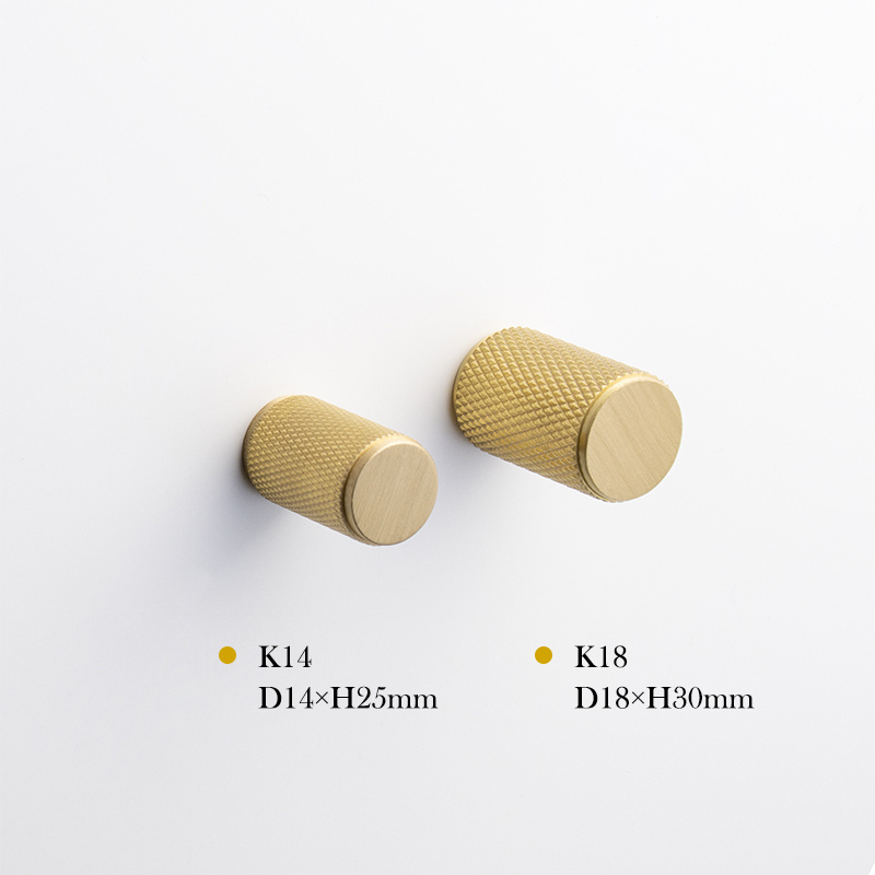 Qiansi HK0052 Luxury Unique Furniture kitchen drawer pull knobs Designer Knurling Brass Handle Knob