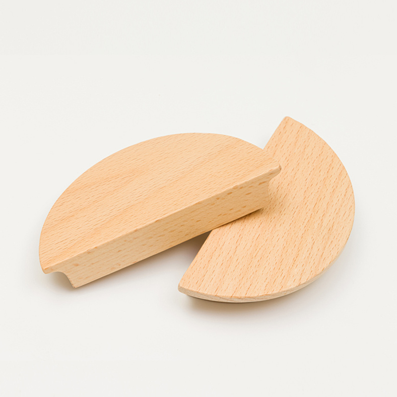 Natural Beech half moon round wood for furniture wardrobe half round kitchen drawer cabinet door handles pulls