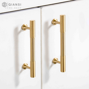 Qiansi HK0134 Luxury Furniture brass T-bar drawer pulls and knobs for cabinet handle custom wholesale hardware