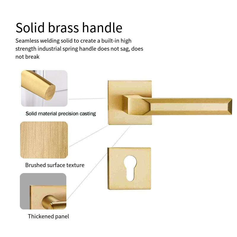 Qiansi brass handle Household Pure copper indoor universal door handlebedroombathroommagnetic  copper split wooden door lock