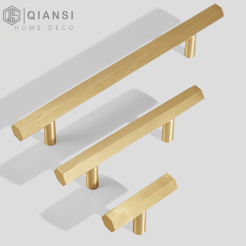 Qiansi HK0065 Nordic Hexagon Furniture Handles Knobs Brass Cabinets and Door Handle T-bar Metal Wardrobe Drawer Pulls and Knob