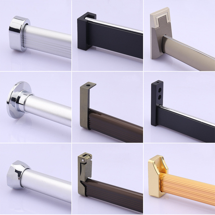 Wardrobe hanging rod flange silent non-slip clothes through the rod Black aluminum alloy wardrobe crossbar hanging rod