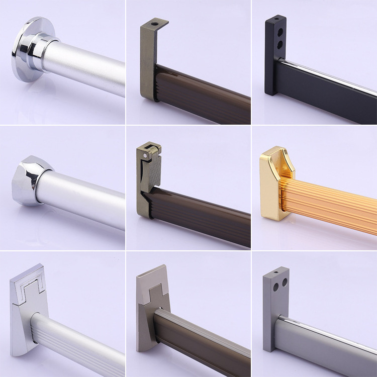 Wardrobe hanging rod flange silent non-slip clothes through the rod Black aluminum alloy wardrobe crossbar hanging rod