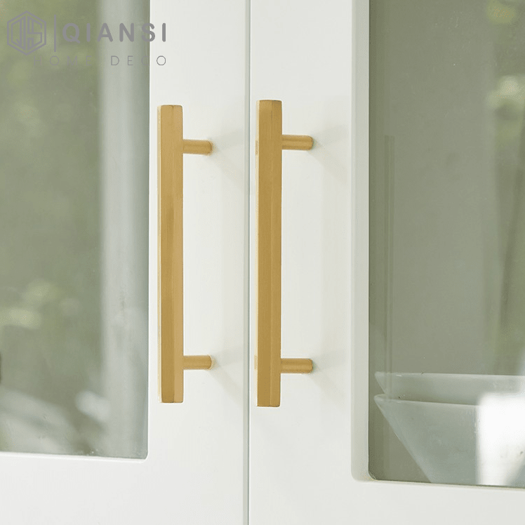 Qiansi HK0065 Nordic Hexagon Furniture Handles Knobs Brass Cabinets and Door Handle T-bar Metal Wardrobe Drawer Pulls and Knob