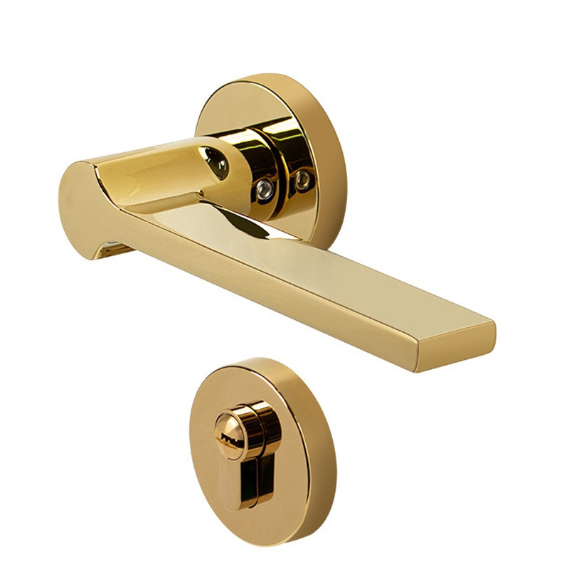 Qiansi PVD gold brass lever handle Custom  Bedroom Handle Lock Split Magnetic Wooden Door Handle Lock