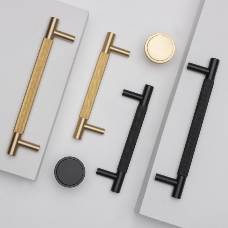 QS-HK0054 Cheap Brushed Brass and matte black kitchen door handles  Kitchen Cabinet Furniture Pull Handles