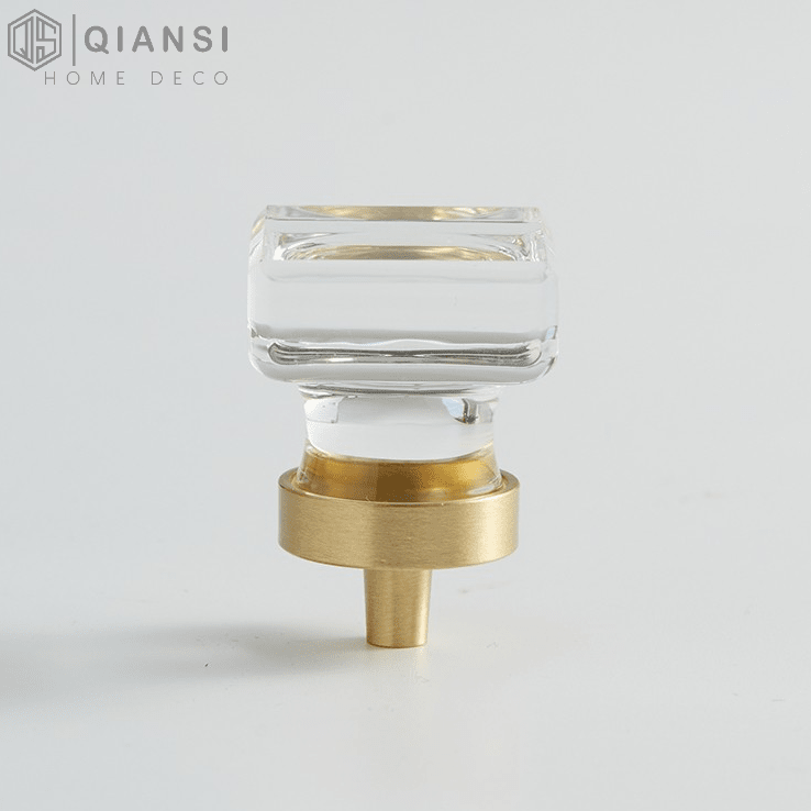 Qiansi HK4000 Nordic Light Luxury Solid Brass Pull Wardrobe champagne Crystal  Bathroom Glass Door Handle drawer Handle knob