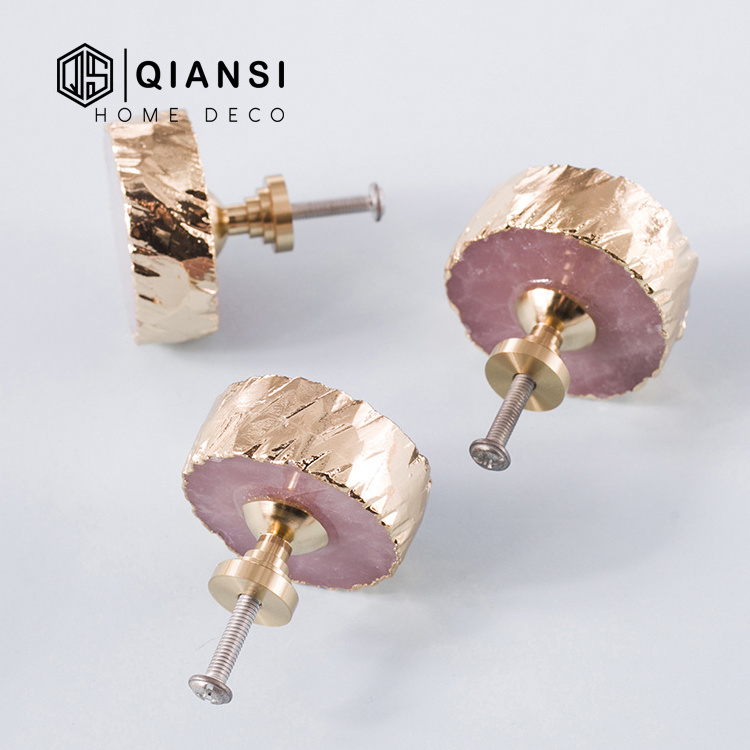 QS Fashion Unique Brass Crystal Cabinet Handle Brass Kitchen Cabinet Knob Handles Marble Furniture Handle