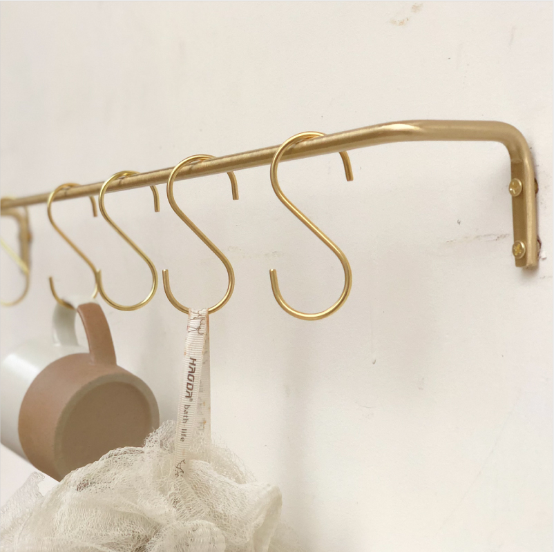 Brushed Brass S shape shaped coat hook towel rods bar rack accessories gold bathroom kitchen S hooks