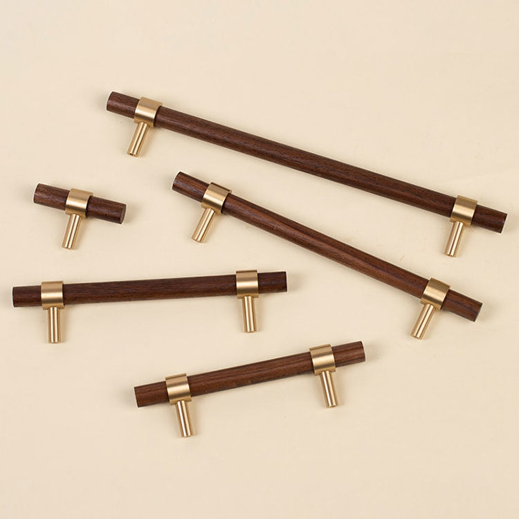 Brass Wood Pulls Cupboard Handles Walnut Beech Cabinet Door Handle Drawer Pulls Dresser Knobs