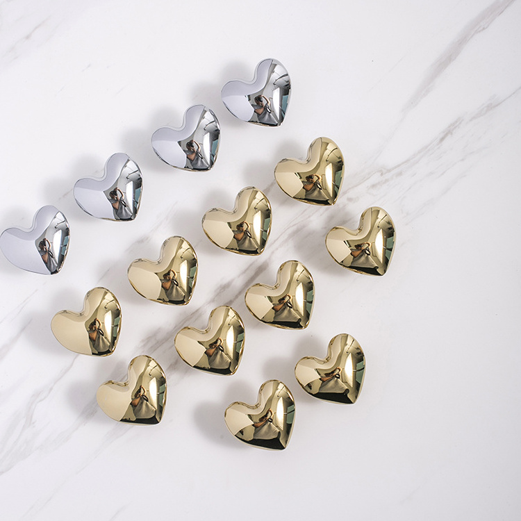 Brass Cute Heart Design Gold Silver Children room Door Knob Furniture Wardrobe Cabinet Cupboard Dresser Knobs Pulls Handles