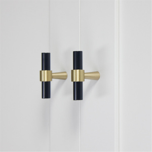 Solid Brass Furniture cabinet handle black door drawer pull handles knob T-bar single hole handle