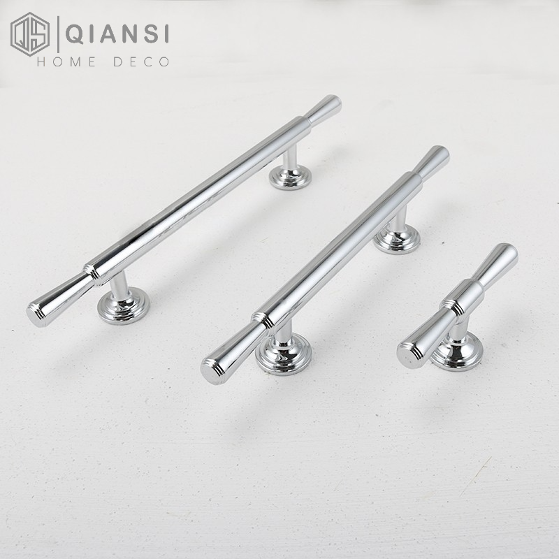 Qiansi Modern Chrome Plated Furniture Hardware Light Luxury Bedroom Drawer Kitchen Cabinet Door Sliver Brass Knobs Handle Pulls