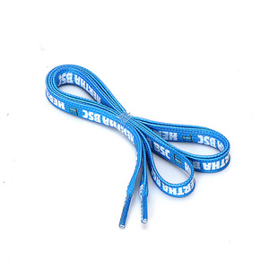 Factory custom silk screen logo sports flat shoelaces light blue round head webbed double sneaker shoelaces wholesale