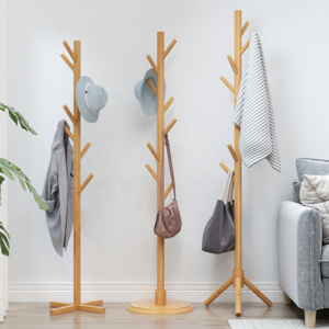 Custom Bamboo Coat Rack For Clothes Coats And Bags Wooden Coat Hooks With Shelf