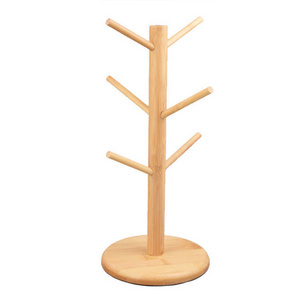 New Bamboo Mug Holder Tree Countertop Coffee Tea Cup Organizer Storage Rack with 6 Hooks Mug Stand Hanger for Kitchen