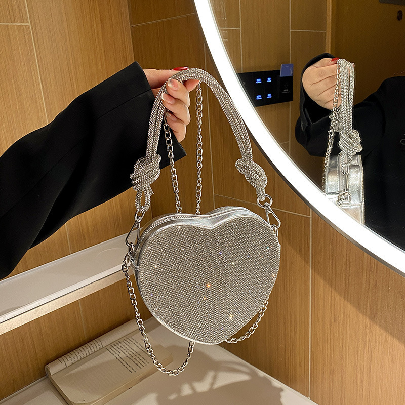 E3034 Fashionable Luxury Evening Bag for Ladies Heart Shape Resin Material with Water Diamond Decoration