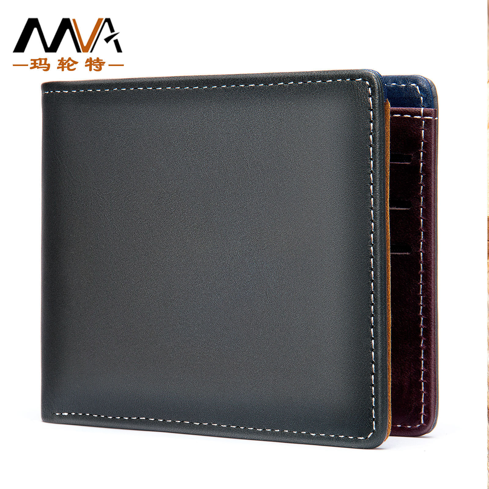 Custom M1150 Multi-card card holder Men's leather contrast color folded wallet manufacturer