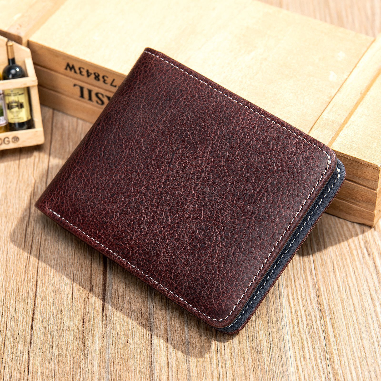 Custom M1150 Multi-card card holder Men's leather contrast color folded wallet manufacturer