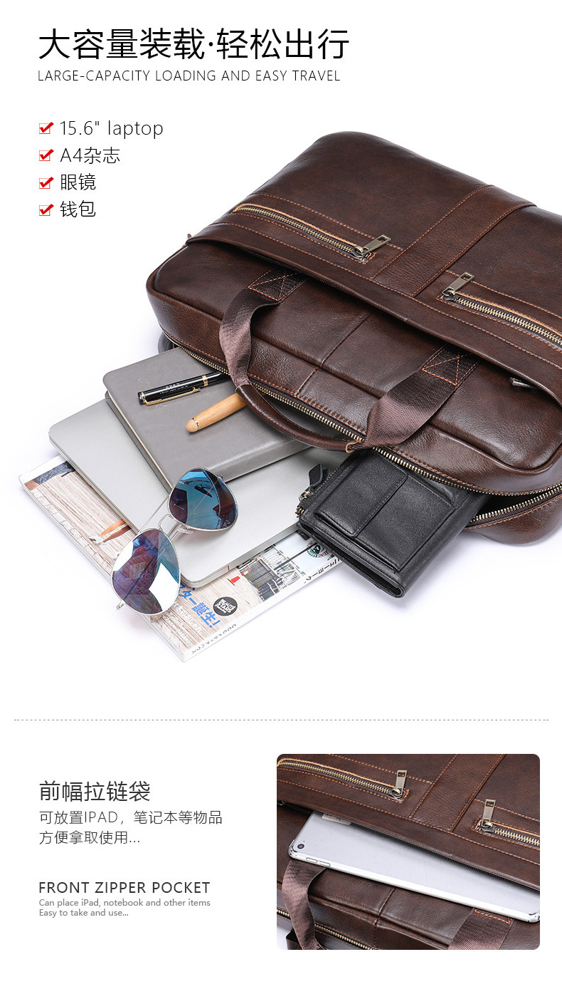 Custom M1055 Designer Briefcase Leather Men Bags Vintage Men Genuine Leather Laptop 15 inch Men's Briefcase Bag manufacturer