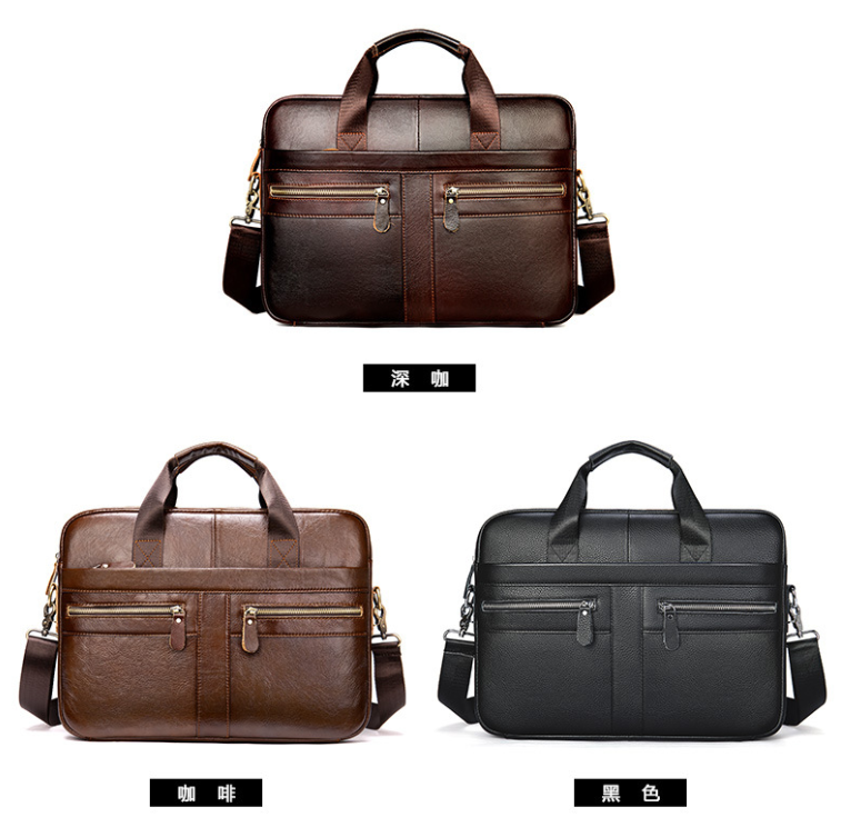 M1013 Genuine Leather Briefcase Business 15.6 inch Laptop Handbag Men Soft Sided hot design bags business leather briefcase men