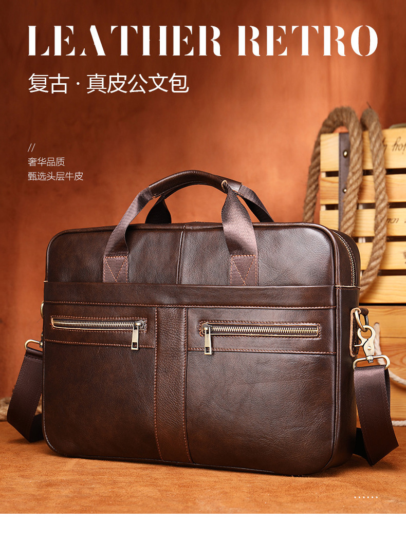 Custom M1055 Designer Briefcase Leather Men Bags Vintage Men Genuine Leather Laptop 15 inch Men's Briefcase Bag manufacturer