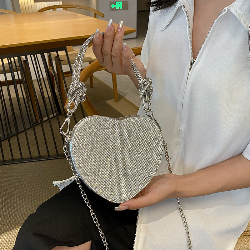 E3034 Fashionable Luxury Evening Bag for Ladies Heart Shape Resin Material with Water Diamond Decoration