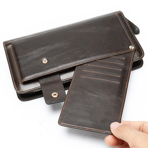 M1102 Men's Leather Wallet Vintage Clutch Long Leather Zipper Wallet Wallet Coin Purse