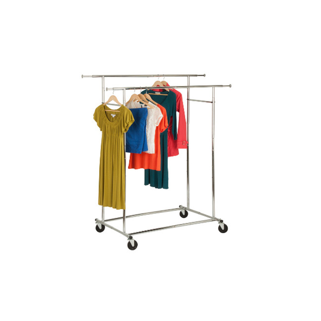 2019 White Clothing Rack Adjustable Rolling Heavy Duty Garment Shoes Rack Double Rail Clothes Stand Organizer Rack with Wheels