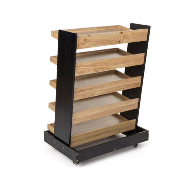 Customized Movable Reclaimed Wood 5 Tier Pastry Display Riser Gondola shelves display shelving