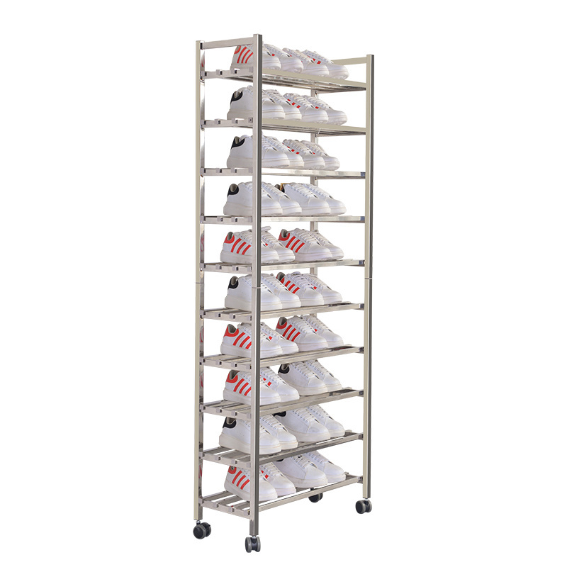 Modern Style Rack Shelf Movable Shoes Display Rack with Wheels Stainless Steel Custom Layer Simple Home Furniture Metal Provided