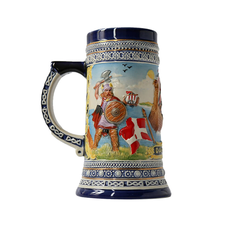 Danmark souvenir custom cheap engraved ceramic beer mug stein wholesale