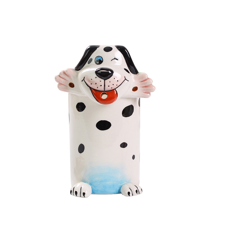 Customized Ceramic Cute cow and dog Shaped 3d milk Mug for kids with straws