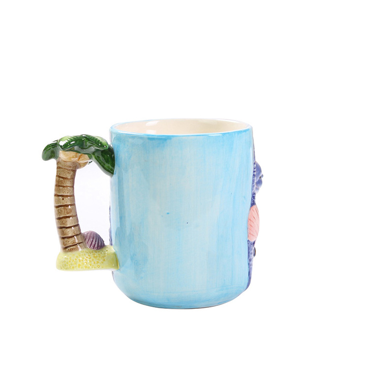 best selling ceramic coffee mug handpainted 3d dolphin palm tree handle ceramic milk cup&mug promotion giveaway shop mug