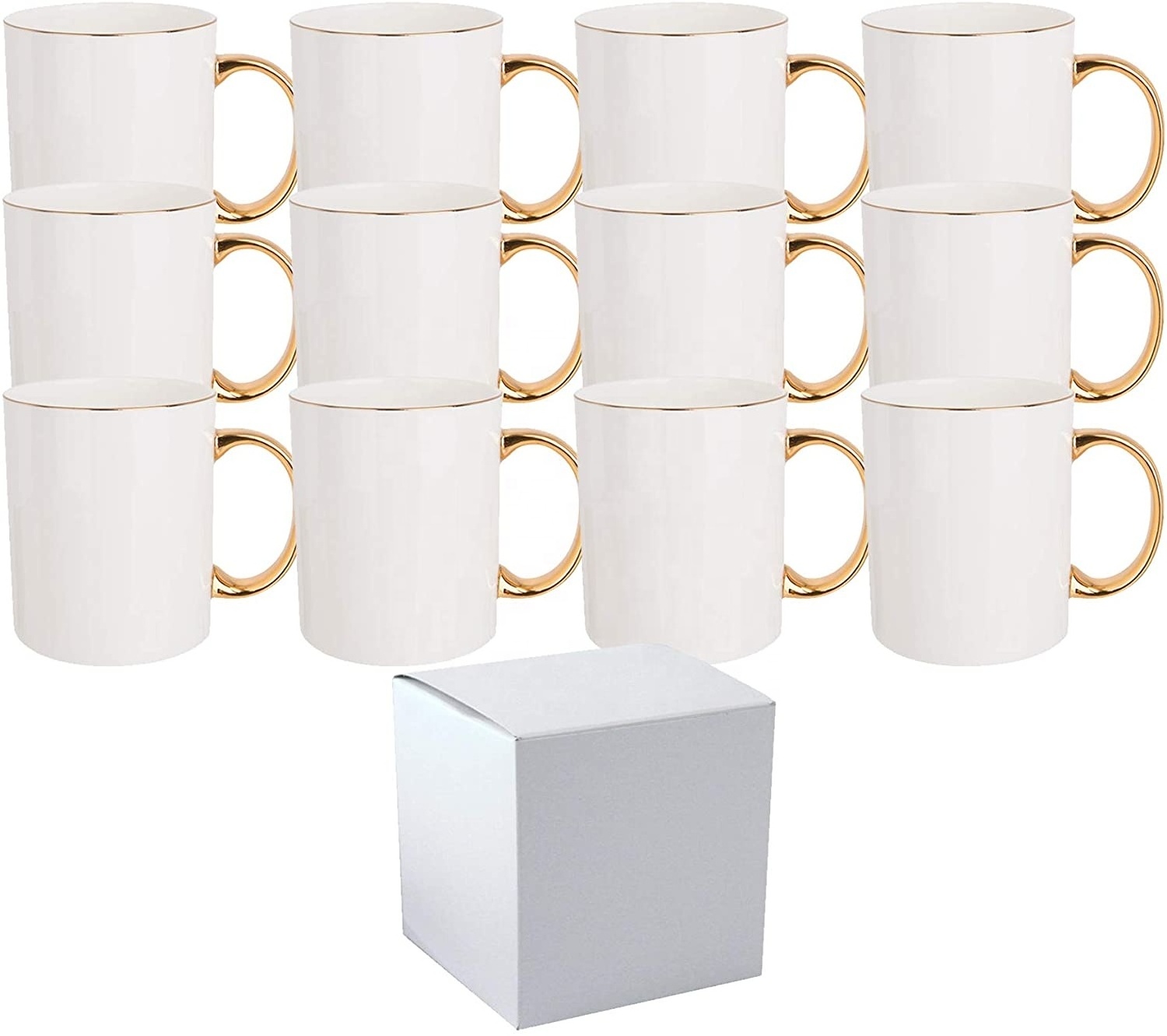 Wholesale Custom Fine Bone China mug Ceramic Sublimation mug with gold handle Coffee mug