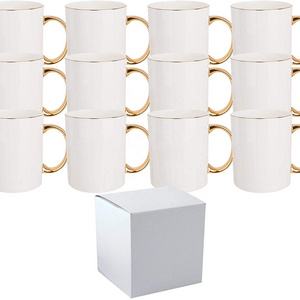 Wholesale Custom Fine Bone China mug Ceramic Sublimation mug with gold handle Coffee mug