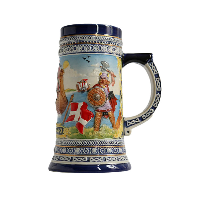 Danmark souvenir custom cheap engraved ceramic beer mug stein wholesale