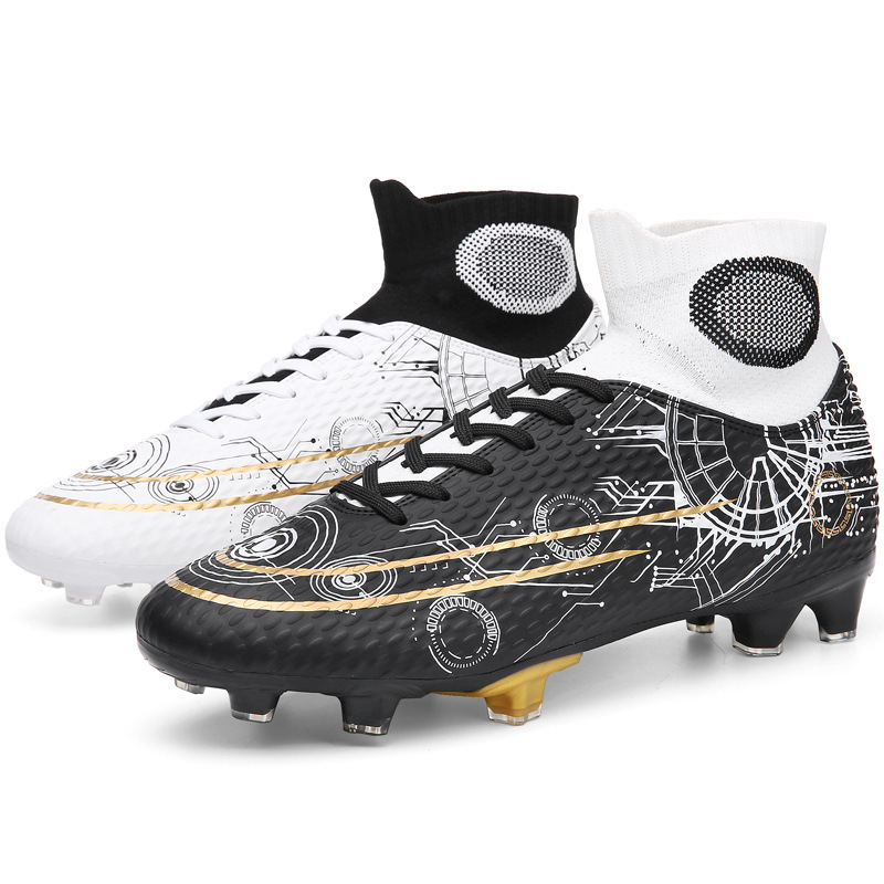 New football shoes men's breathable mandarin ducks star colour high top broken spikes football shoes grass large size training