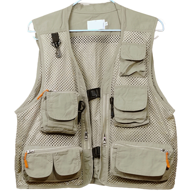 Custom Men Outdoor Casual Fishermen Mesh Vest Camera Photographer Volunteer Waistcoat Pockets Fishing Vests With Logo Printing