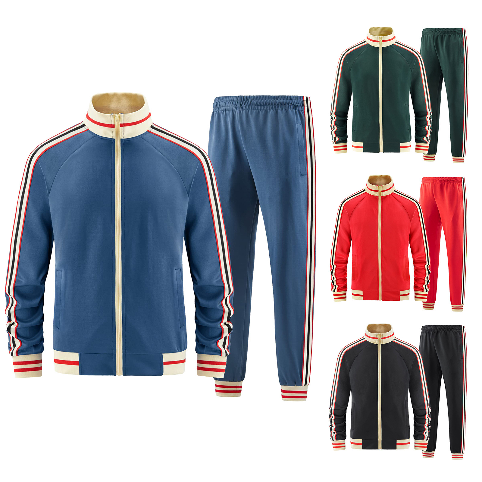 Custom Unisex Long Sleeve Full-zip Sweatsuit Tracksuits Jackets And Pants 2 Piece Outfits Joggers Polyester Track Suits