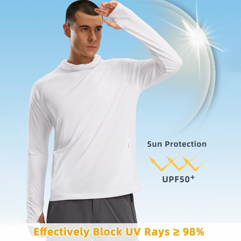 Men's Sun Protection Long Sleeve UPF 50 Fishing Hiking Shirt Lightweight Waterproof Sublimation Anti Uv Hooded Shirts with Mask