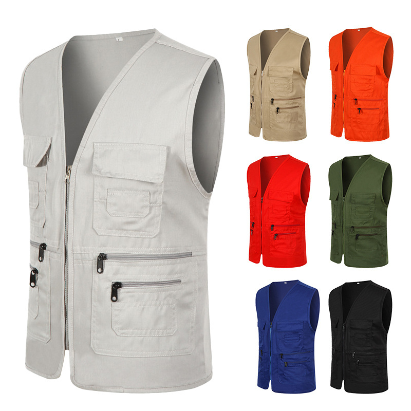 Custom Logo Outdoor Men Multi Pockets Fly Fishing Vest Waistcoats Vestes Homme Cuir Cargo Work Photographer Fisher Man Vest