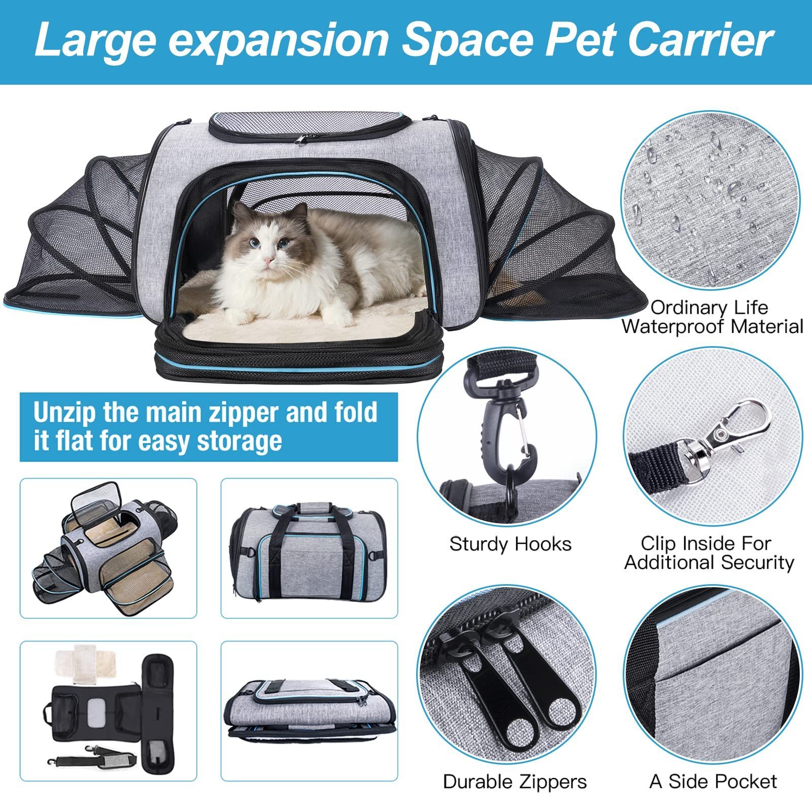 OEM Travel Pet Backpack Cat Carrier Backpack Expandable Extra Large Adjustable Airline Approved Bag,Small Dog Carrying Backpack