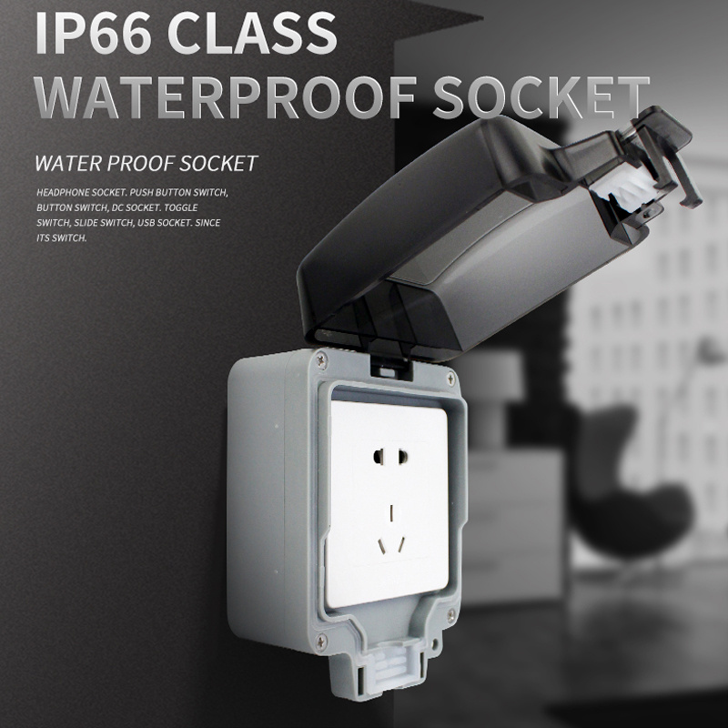 Outdoor Waterproof Dust-proof Splash-proof Residential Sockets Switch With Leak-proof Waterproof Box Protection Cover Ip66