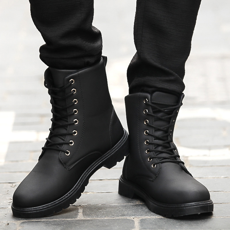 fashion British style work men boots lace zip non-slip cotton high boots for men