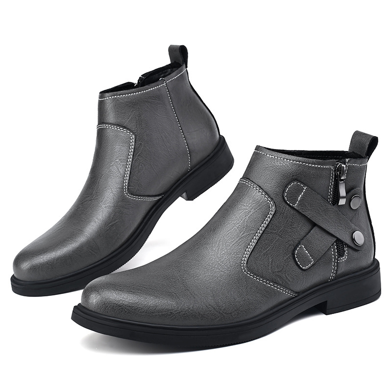 Zipper-up men chelsea boots genuine cow leather men martin boots size 37-48 winter boots for men