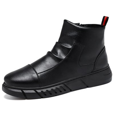 slip on Men shoes black side zipper Work Boots High Top Fashion black boots for men