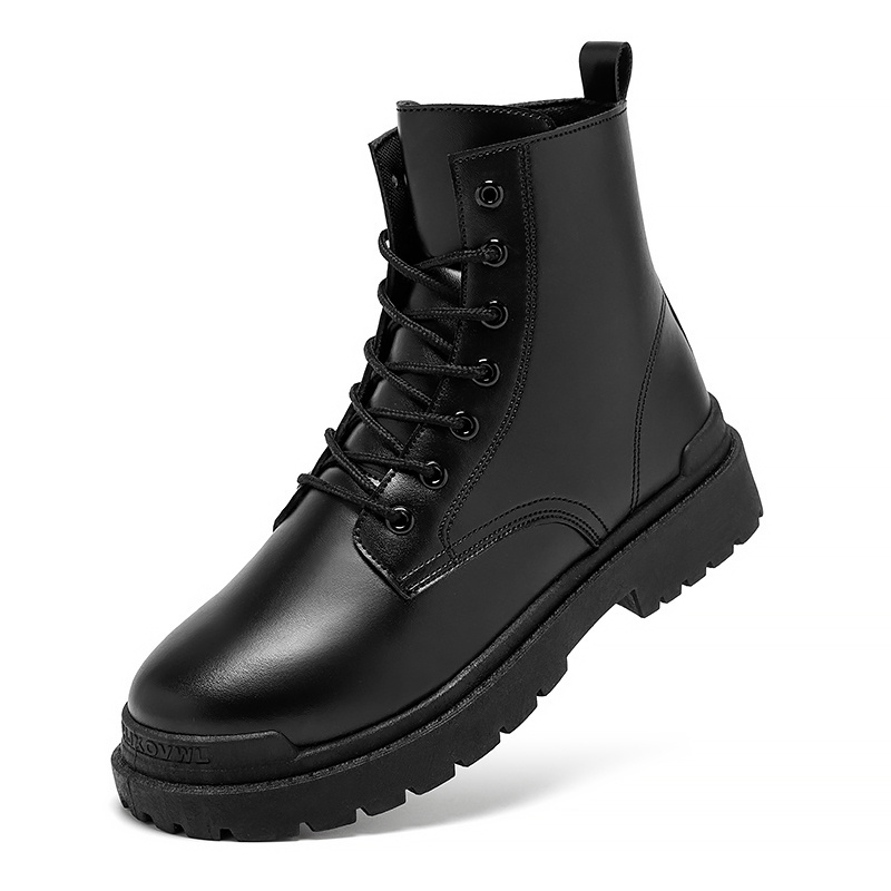 custom Men shoes black side zipper Work Boots High Top Fashion black boots for men